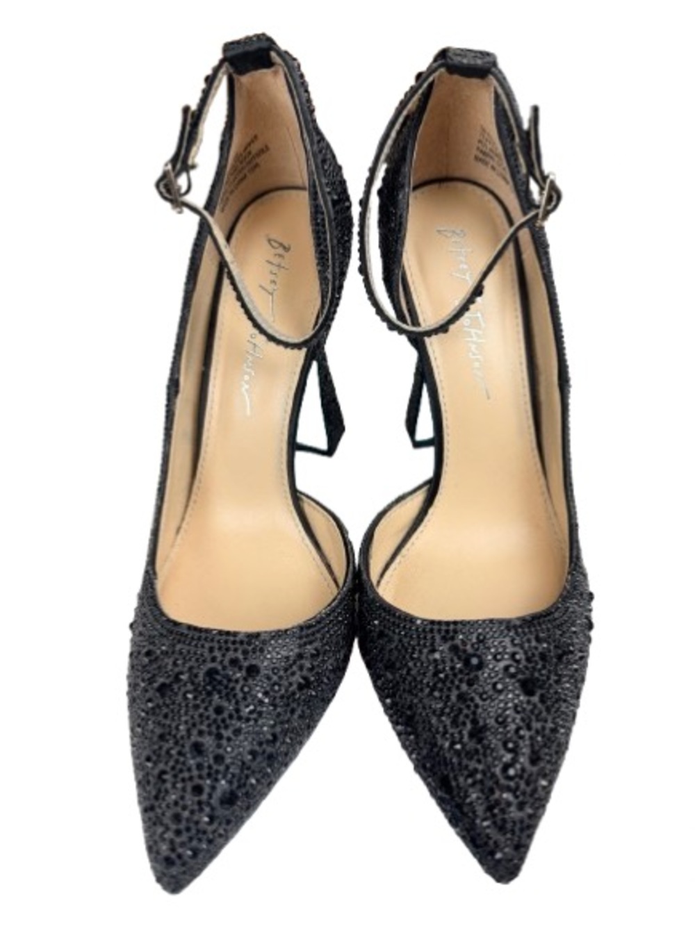 Betsey Johnson Ramsy Black Rhinestone Ankle Strap Pumps Heels 7.5M 4” Heel - Picture 4 of 13